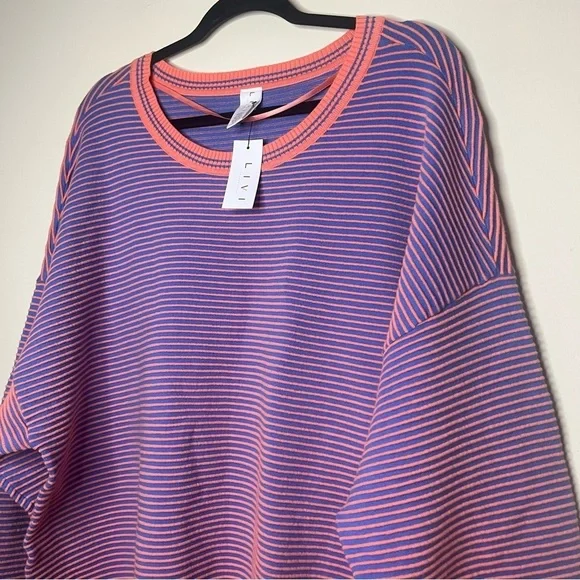 NWT LIVI ACTIVE Lane Bryant Atheleisure Crewneck Ottoman Sweater in Fusion Coral - Picture 3 of 10
